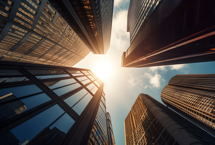 Sunlight between modern city office towers, representing wealth structuring and inheritance tax planning